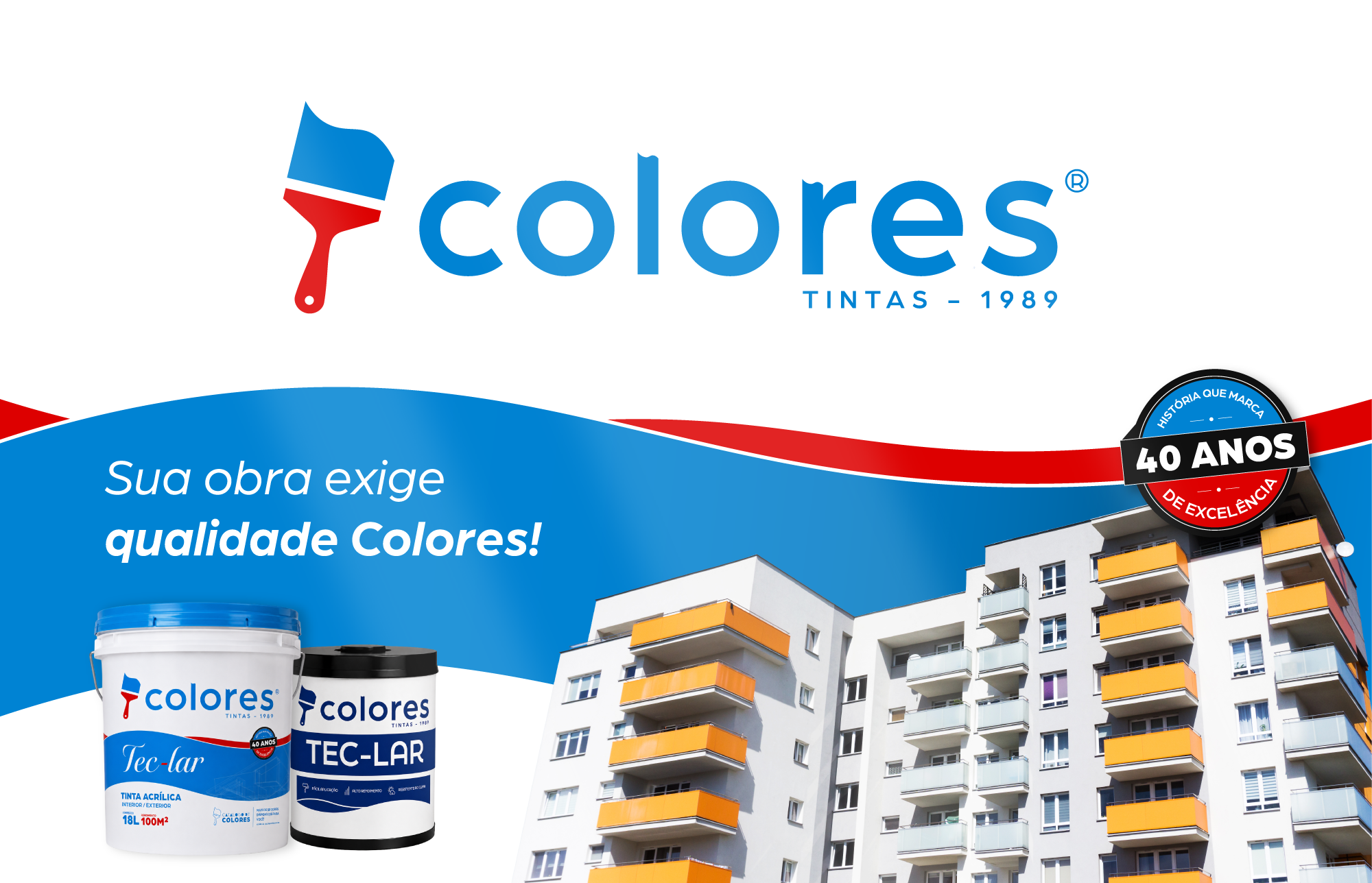 Banner Colores com tintas e edifícios residenciais